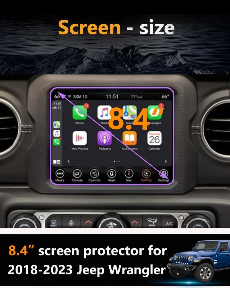 VIAROOM Screen Protector For Jeep Wrangler 2018-2023, Tempered Glass Protective Film For Wrangler 2023 2022 2021 Accessories - 8.4 inch - Image 2